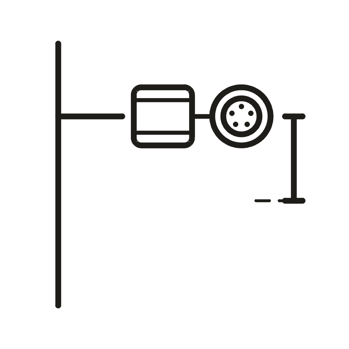 A fixed head on a wall arm with the filter between them and the clearance below marked.