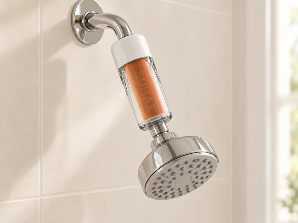 SUHAE Universal installed with the original shower head reattached.